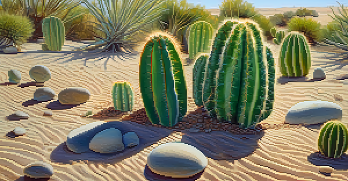 Close-up of a peyote cactus with round shape and green color on sandy desert soil, showing textures and shadows.