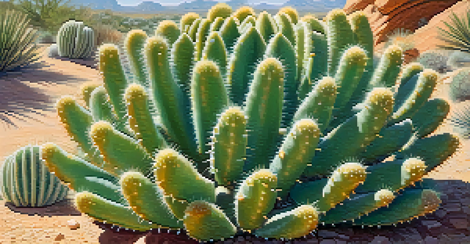A detailed close-up of a peyote cactus, showcasing its texture and colors against a soft, blurred desert backdrop.