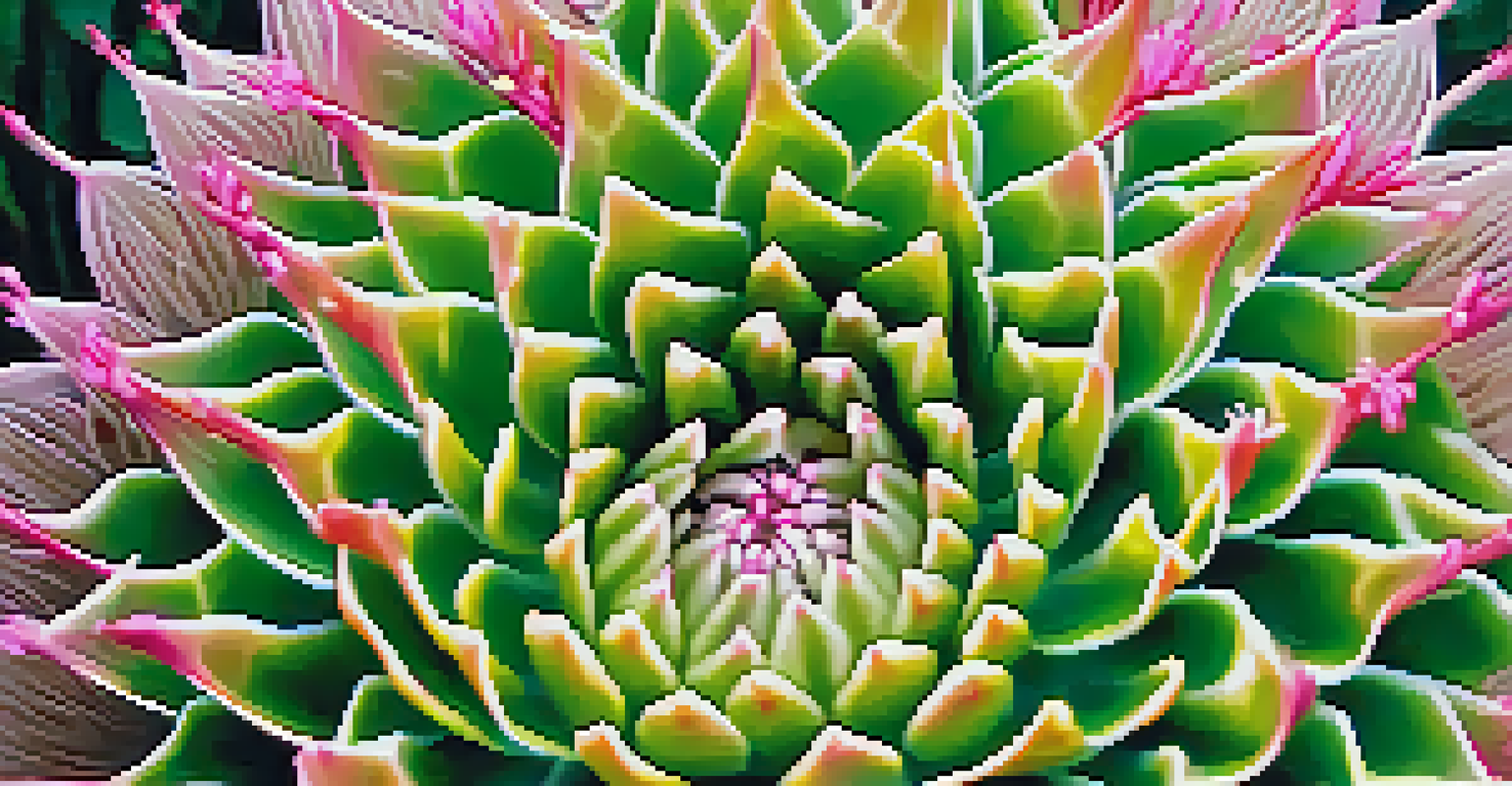 A close-up of a peyote cactus highlighting its textures and pink flowers.