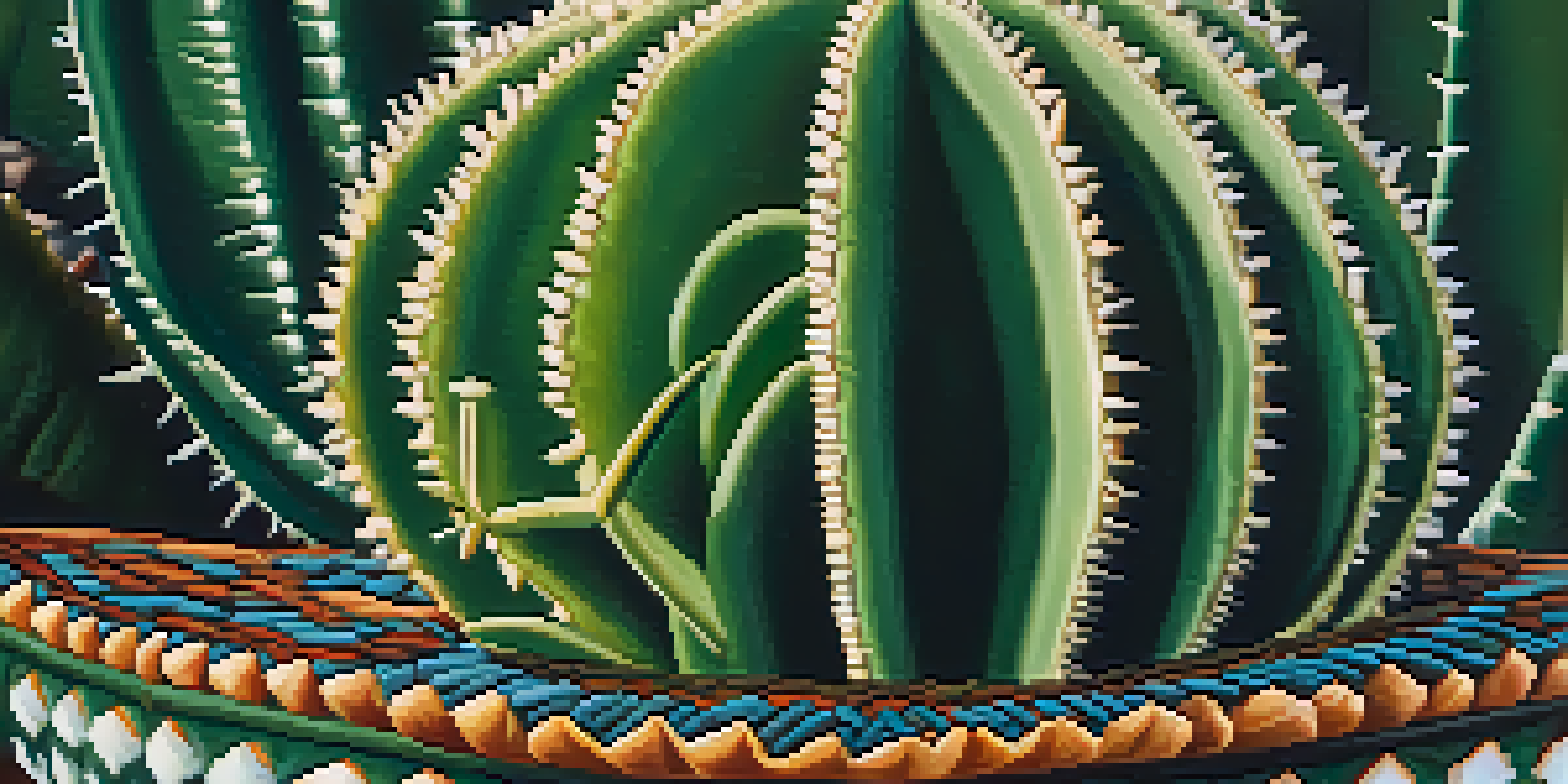 A close-up view of a Peyote cactus with detailed textures and a blurred background of ceremonial items.