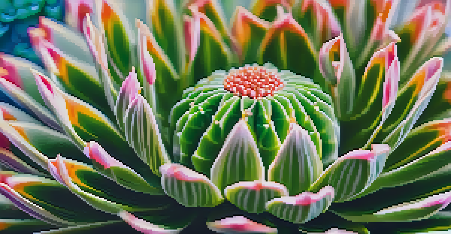 A close-up of a vibrant peyote cactus with flowers, captured in sunlight against a soft blurred background.