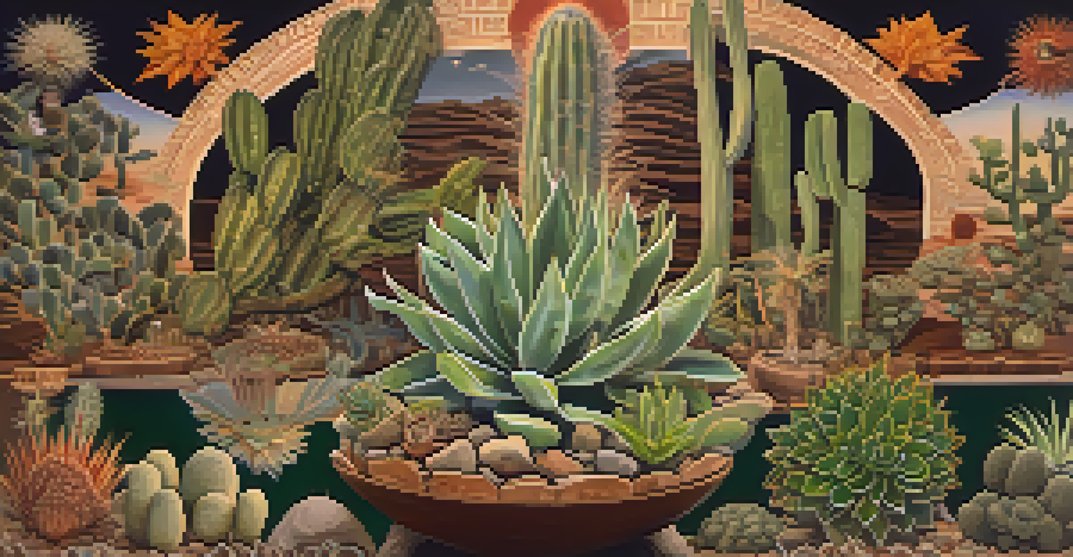 A detailed artistic representation of peyote cactus surrounded by symbolic elements of spirituality.