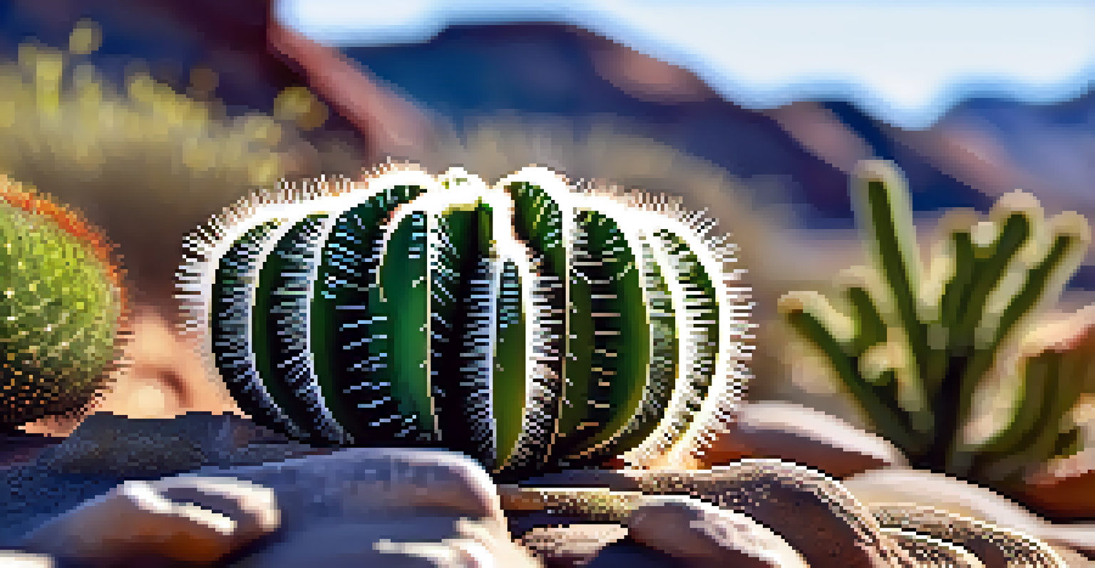 A close-up of a peyote cactus, showcasing its texture and vibrant green color with sunlight filtering through its spines.