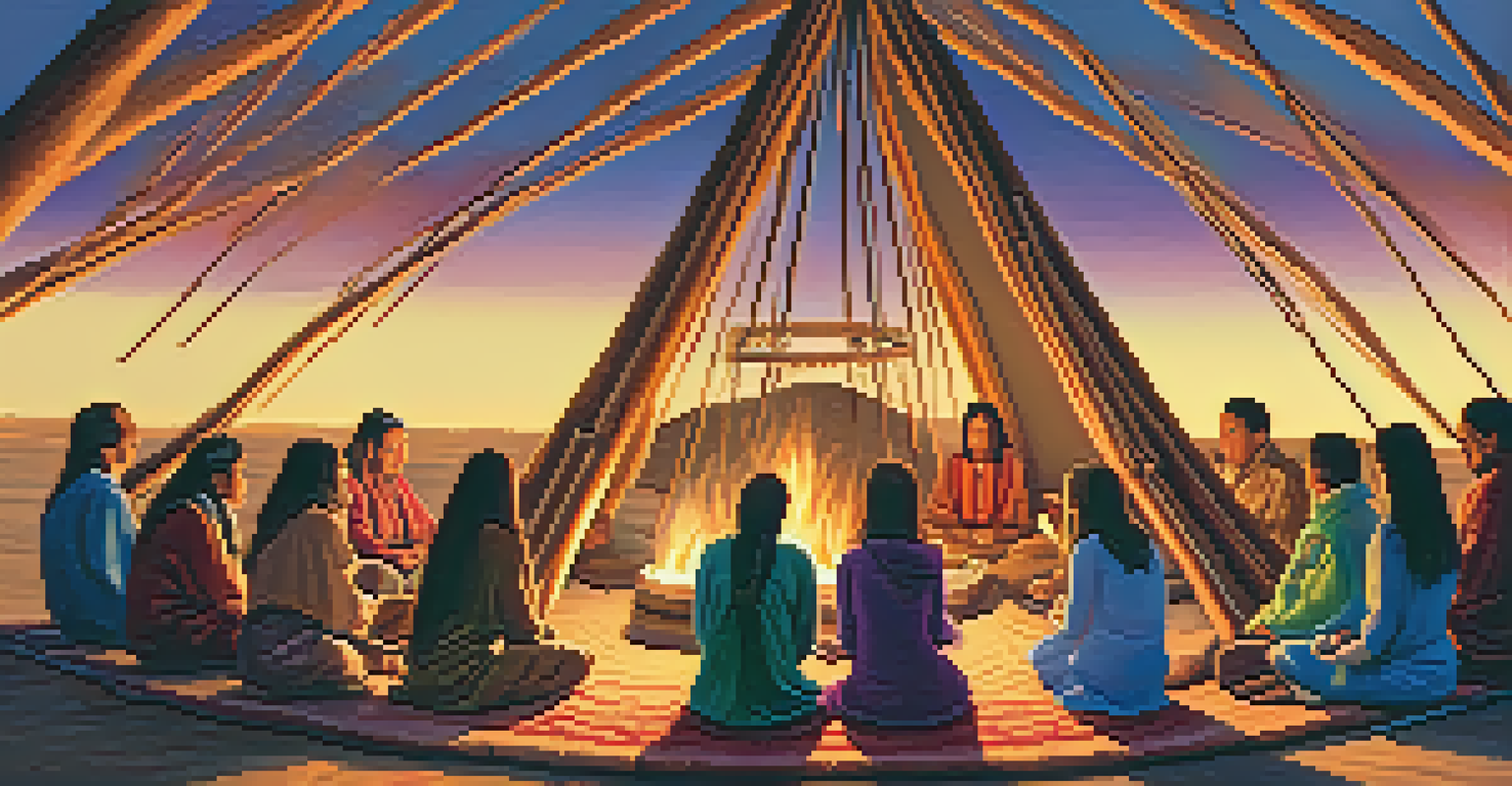 A Peyote ceremony inside a teepee with participants seated in a circle, illuminated by candlelight.