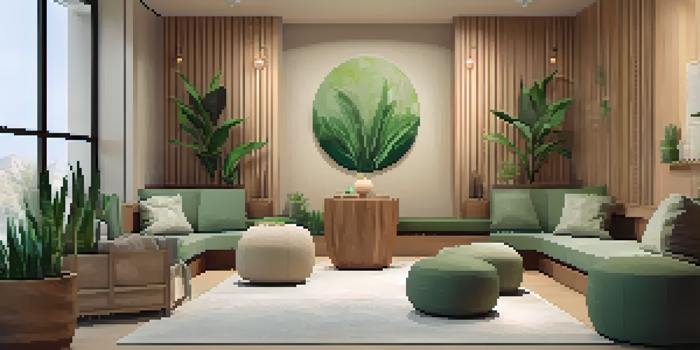 A cozy therapy room with soft lighting, comfortable seats, and plants, designed for a calming atmosphere.