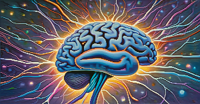 An artistic depiction of a brain with vibrant neural connections against a gradient background, symbolizing healing and creativity.