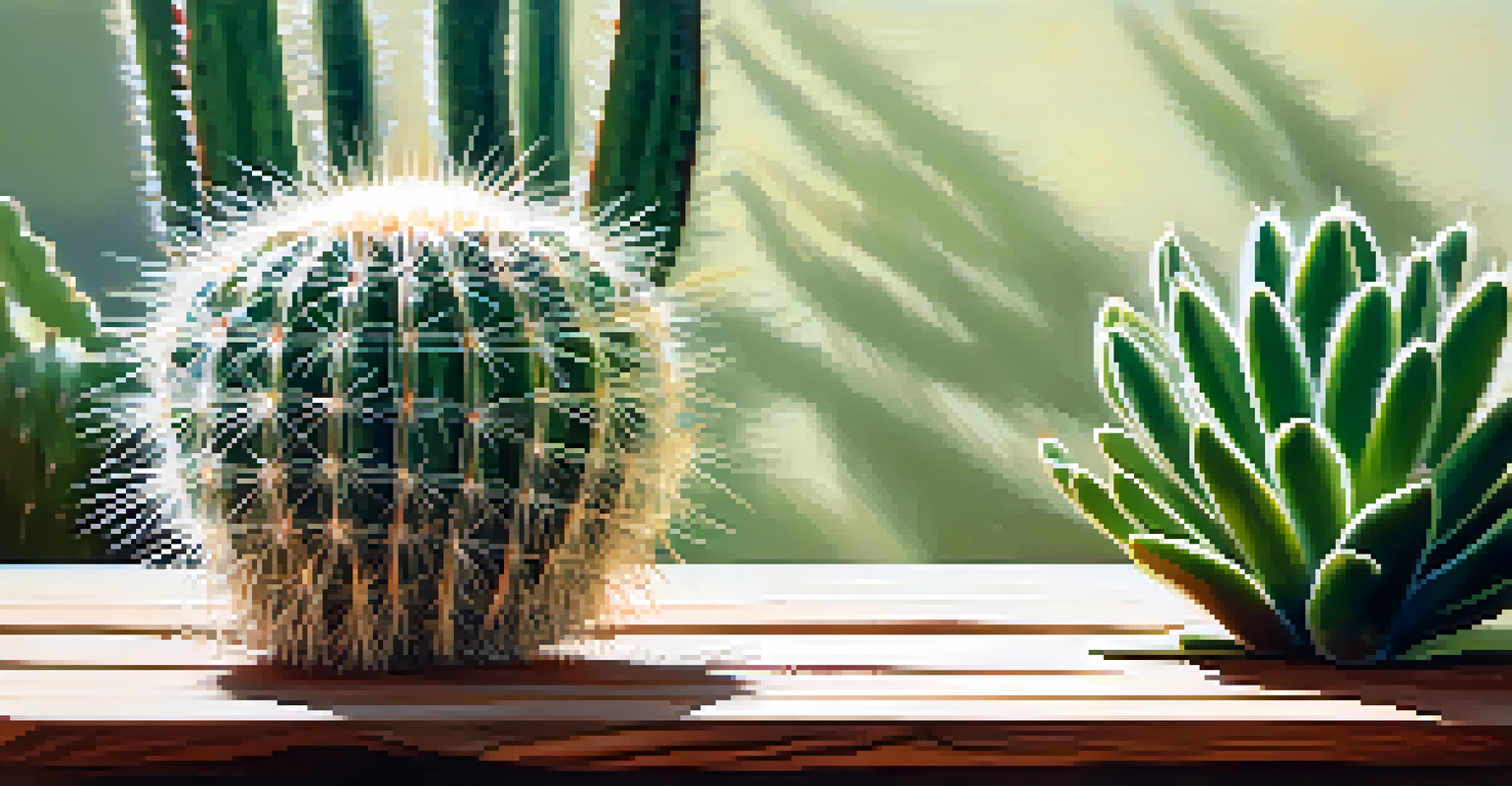 A close-up view of a peyote cactus on a wooden table with natural light, highlighting its textures.