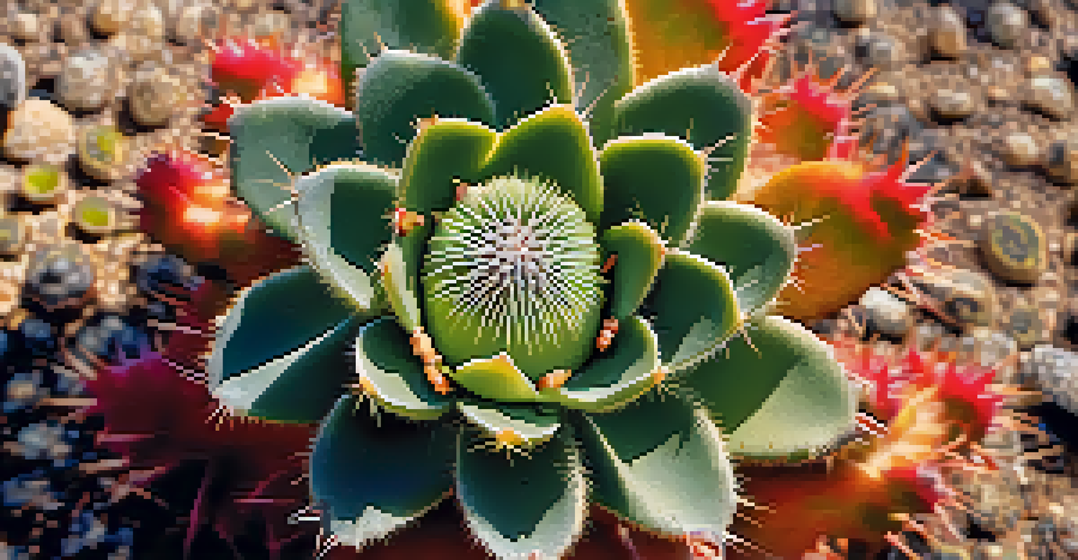 A detailed close-up of a Peyote cactus, highlighting its textures and colors against a blurred desert background.