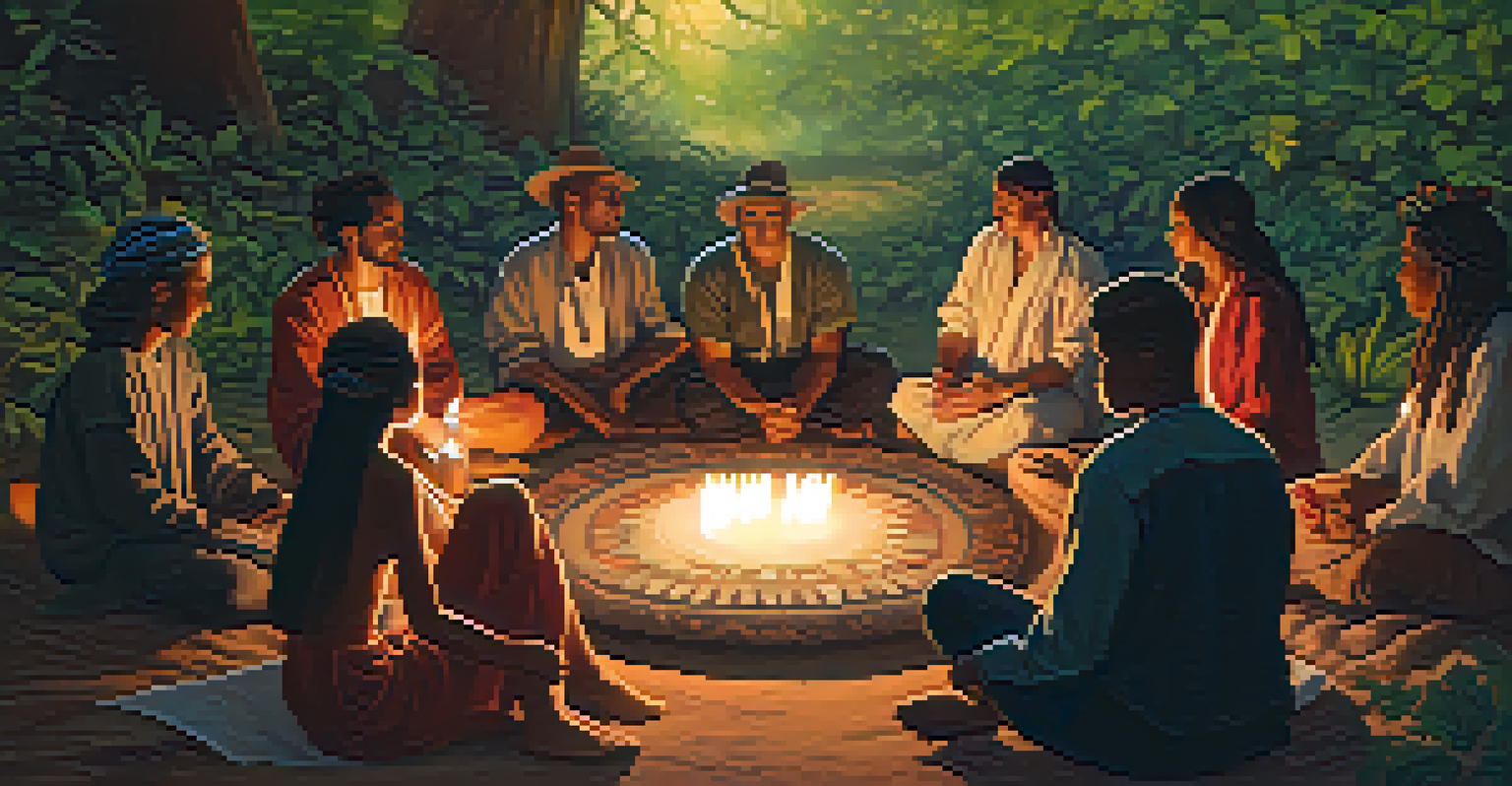 A group of people in a circle during a peyote ceremony surrounded by nature.