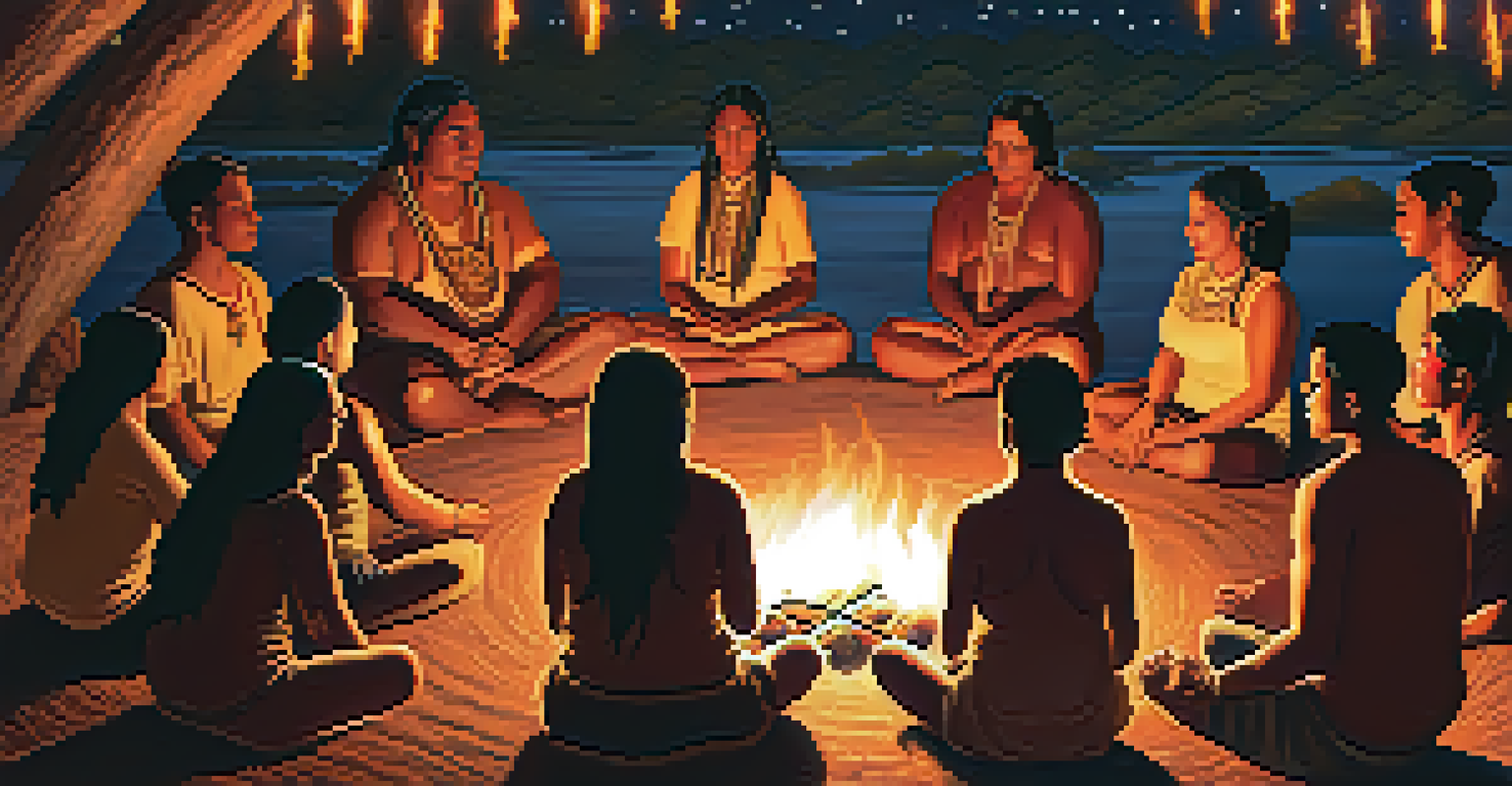 A group of people gathered around a fire during a peyote ceremony, with expressions of unity and introspection under a starry night.