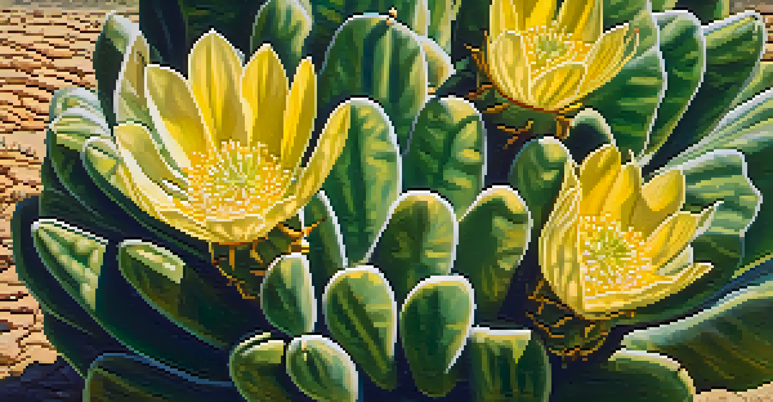 A close-up view of a peyote cactus with vibrant textures and colors, illuminated by soft sunlight in a desert setting.