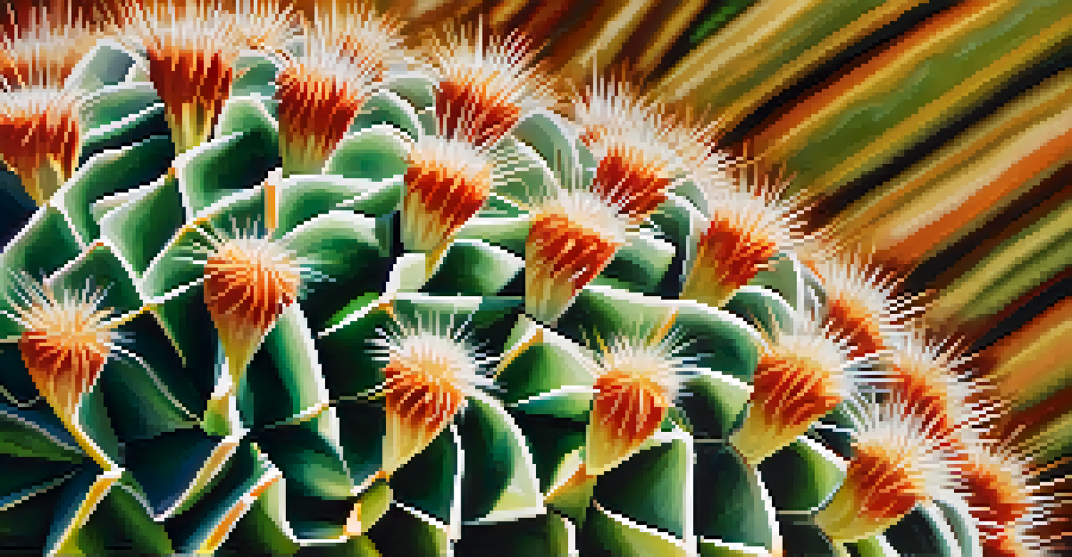 A close-up view of a peyote cactus, focusing on its round shape and unique spines.