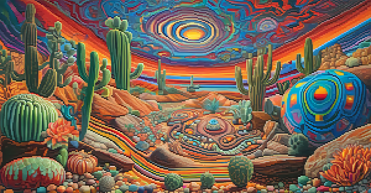 Abstract representation of the psychoactive effects of Peyote, with swirling colors and patterns inspired by indigenous art.