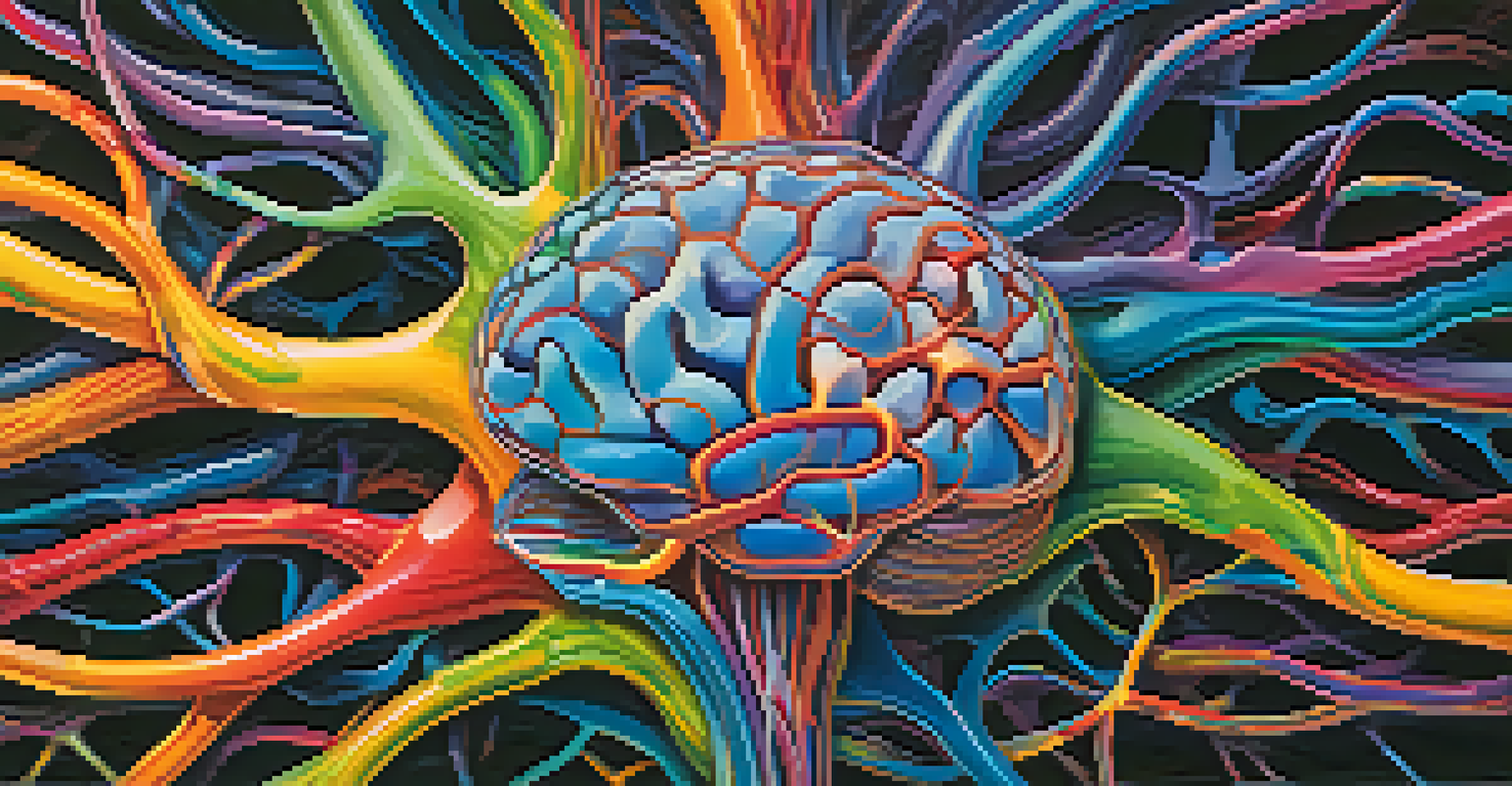 An artistic image of a brain with colorful neural pathways symbolizing neuroplasticity, set against a blurred background.
