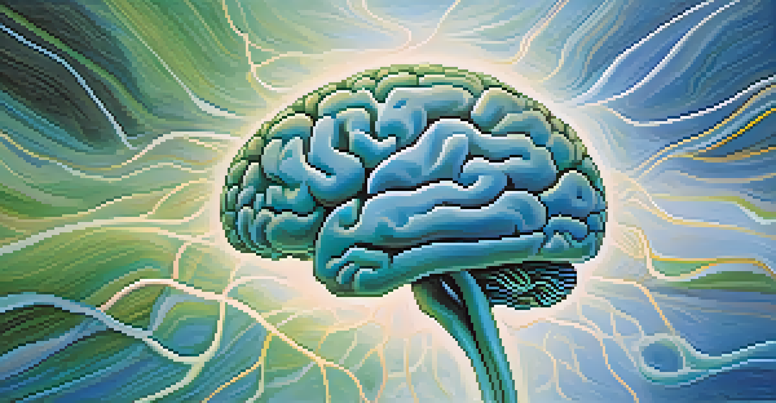 An abstract representation of the brain with highlighted neural connections, set against a soft blue and green background.