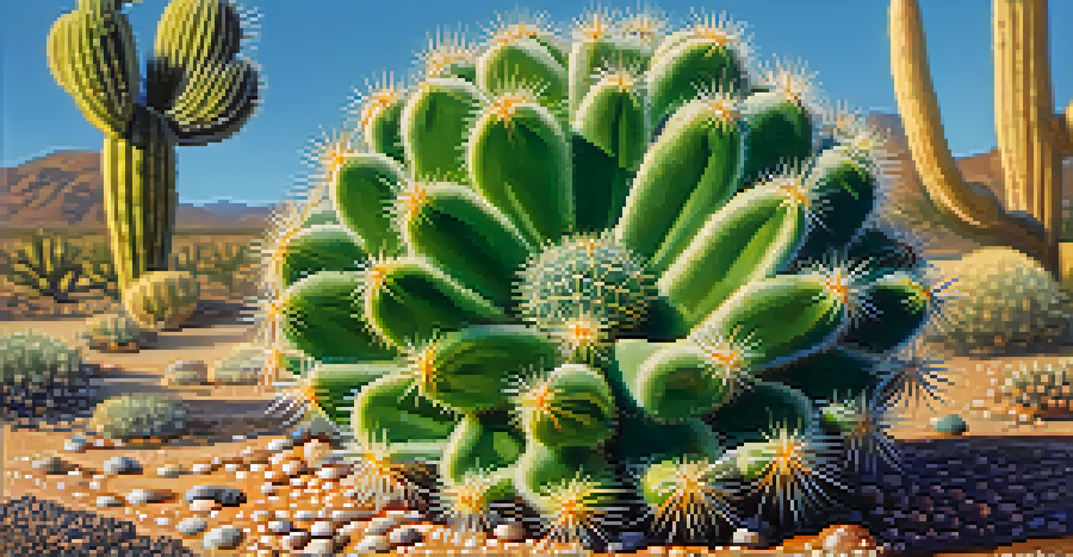 A detailed close-up of a peyote cactus showcasing its vibrant green buttons and spiny texture.