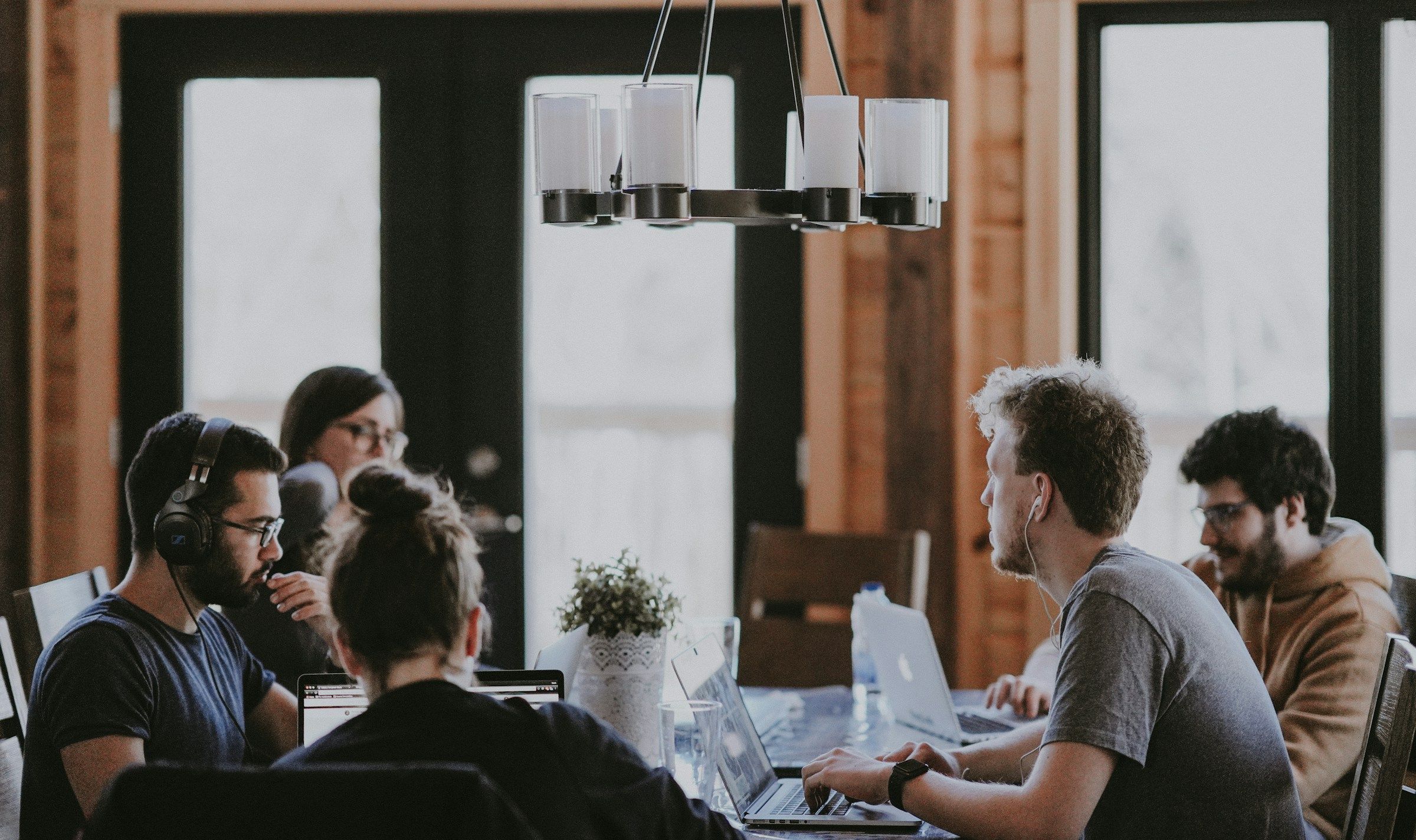 A team collaborating around a conference table
