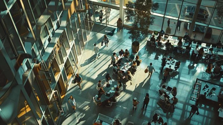 a bustling urban office in los angeles filled with professionals engaged in discussions over tax documents and digital tablets, highlighting the complexities of federal, state, and local tax assistance initiatives.