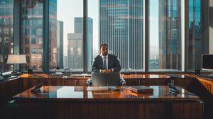 a sleek, modern office in downtown los angeles, showcasing a confident tax attorney seated at a polished desk, surrounded by financial documents and legal books, reflecting the theme of professional expertise in navigating tax fees.