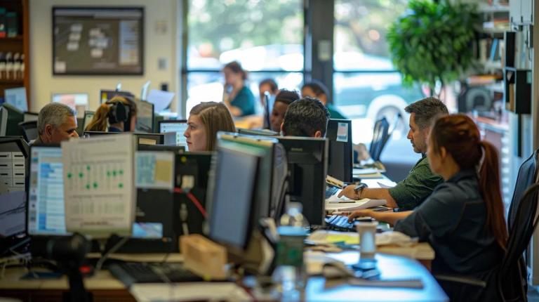 a focused office scene displays a diverse group of professionals collaborating over tax relief options, surrounded by charts and documents, emphasizing the complexities of federal, state, and local programs in los angeles.