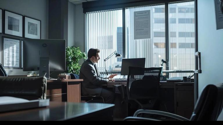 a sleek, modern law office filled with professional legal documents and tax-related charts, showcasing a confident tax attorney engaged in a focused discussion with a client about various fee structures and strategies for managing legal costs.