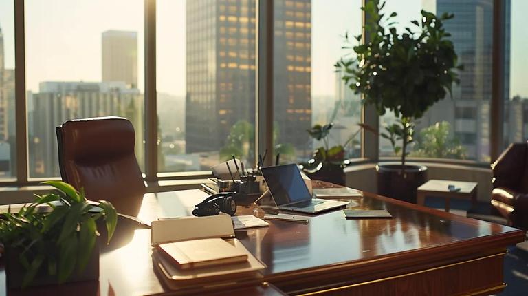 a focused interior shot of a well-lit los angeles law office, featuring a neatly organized desk with tax documents and a laptop, as a client prepares for an important consultation with a seasoned tax attorney, embodying professionalism and strategic planning.