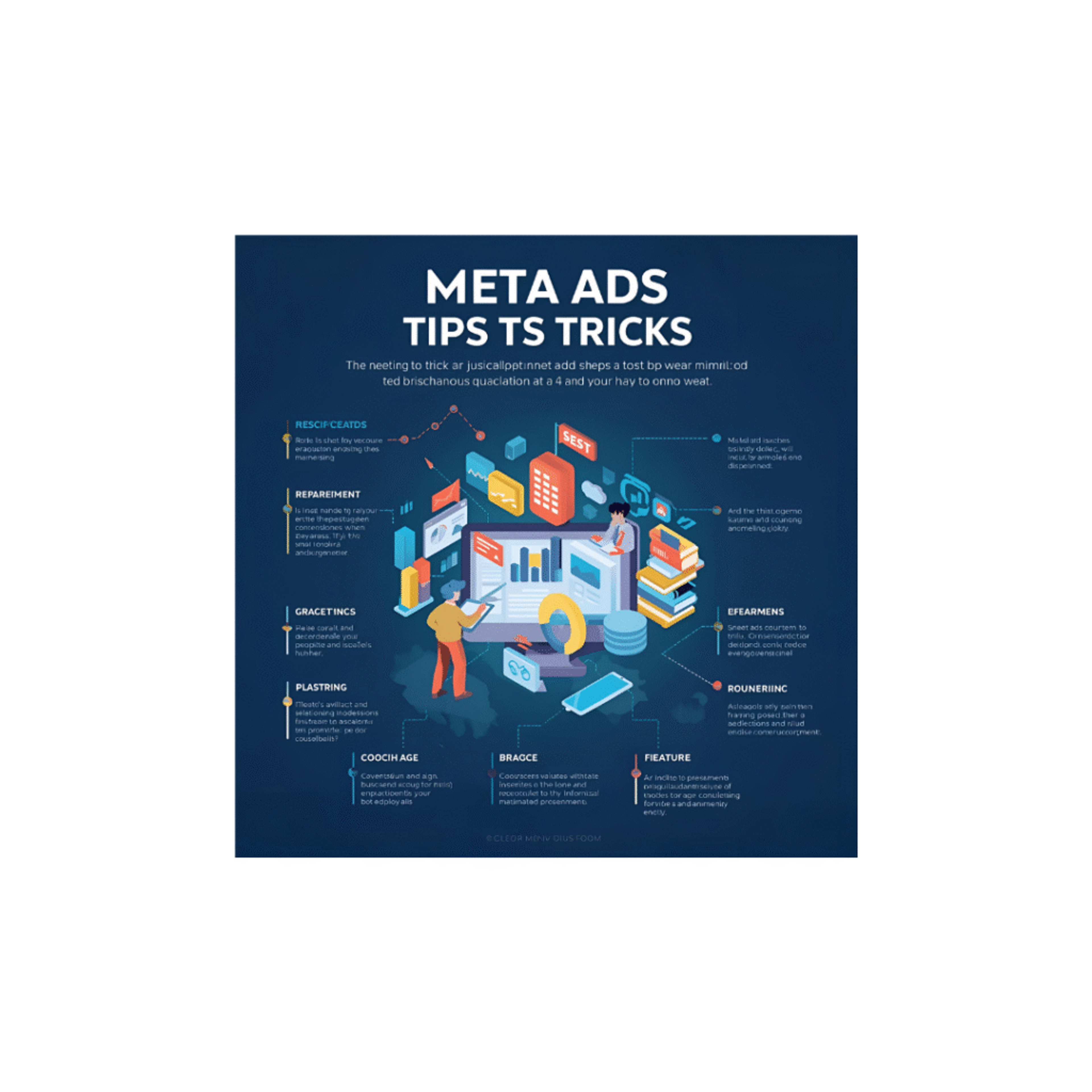 Meta reklamları ipuçları ve püf noktaları: Meta Ads kampanyaları için optimize edilmiş stratejiler infografiği.