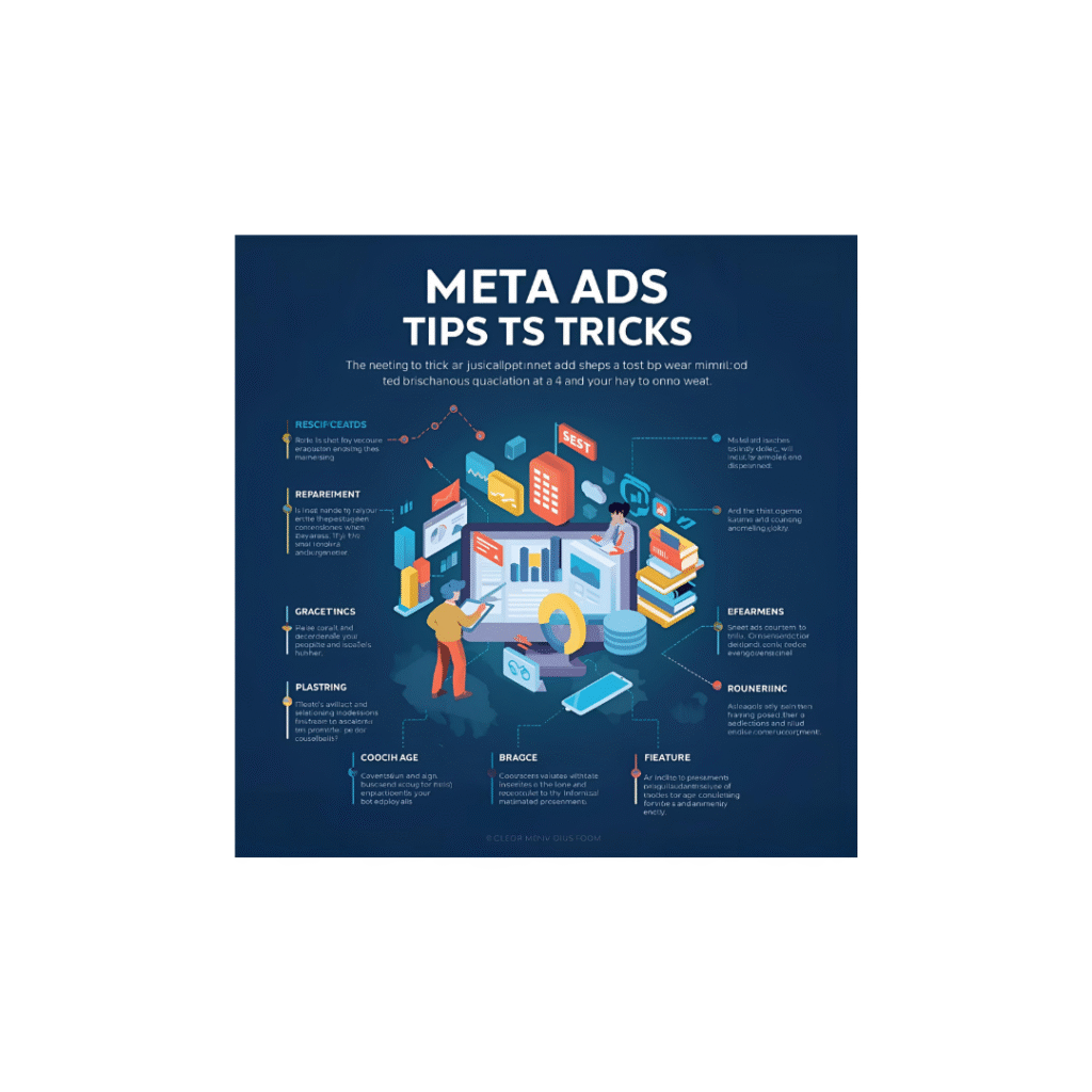 Meta reklamları ipuçları ve püf noktaları: Meta Ads kampanyaları için optimize edilmiş stratejiler infografiği.