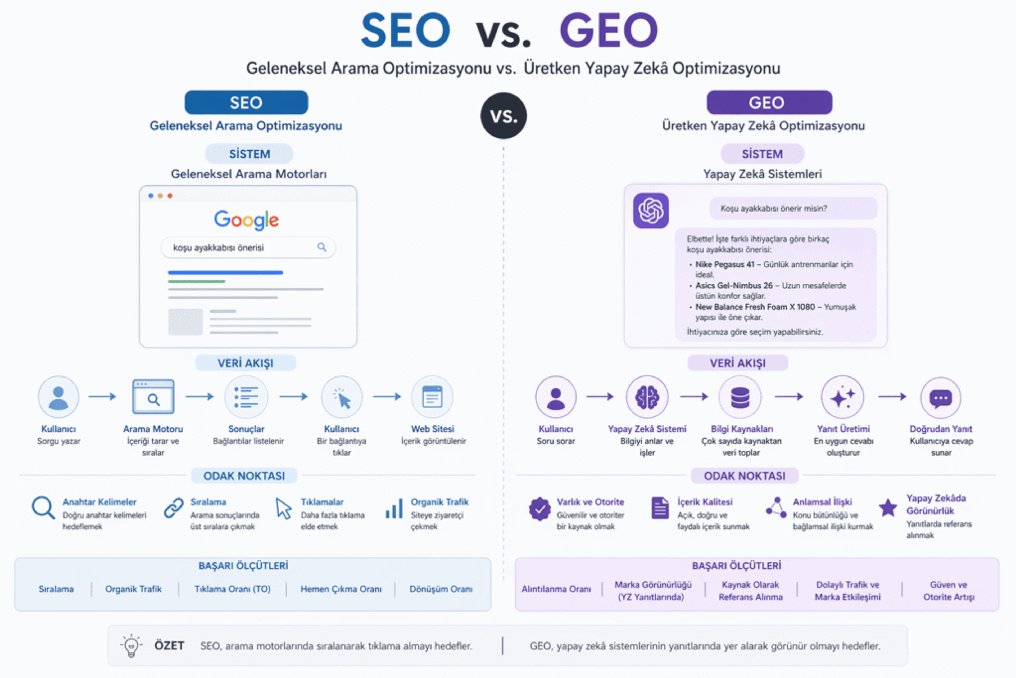 SEO ve GEO optimizasyonu karşılaştırması