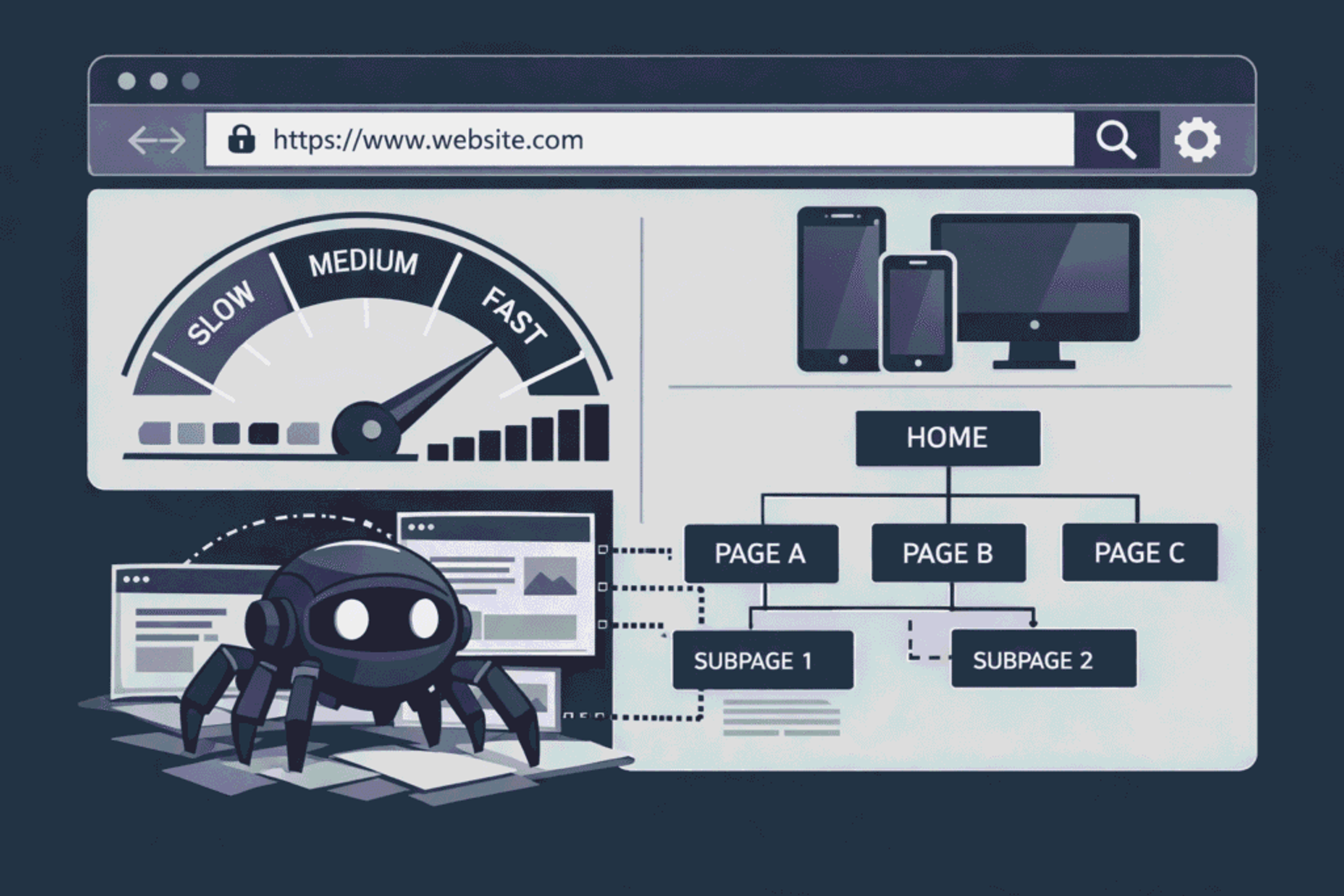 Teknik SEO bileşenleri: site hızı, mobil uyumluluk, URL yapısı ve site haritası