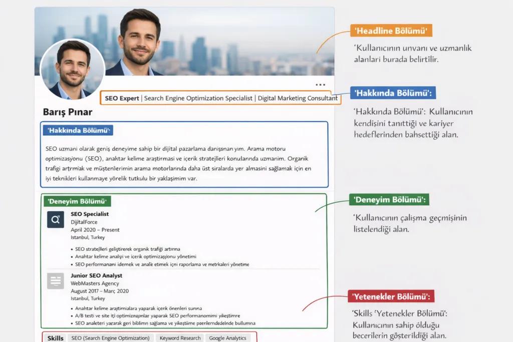 LinkedIn SEO profil optimizasyonu - headline, about ve beceriler