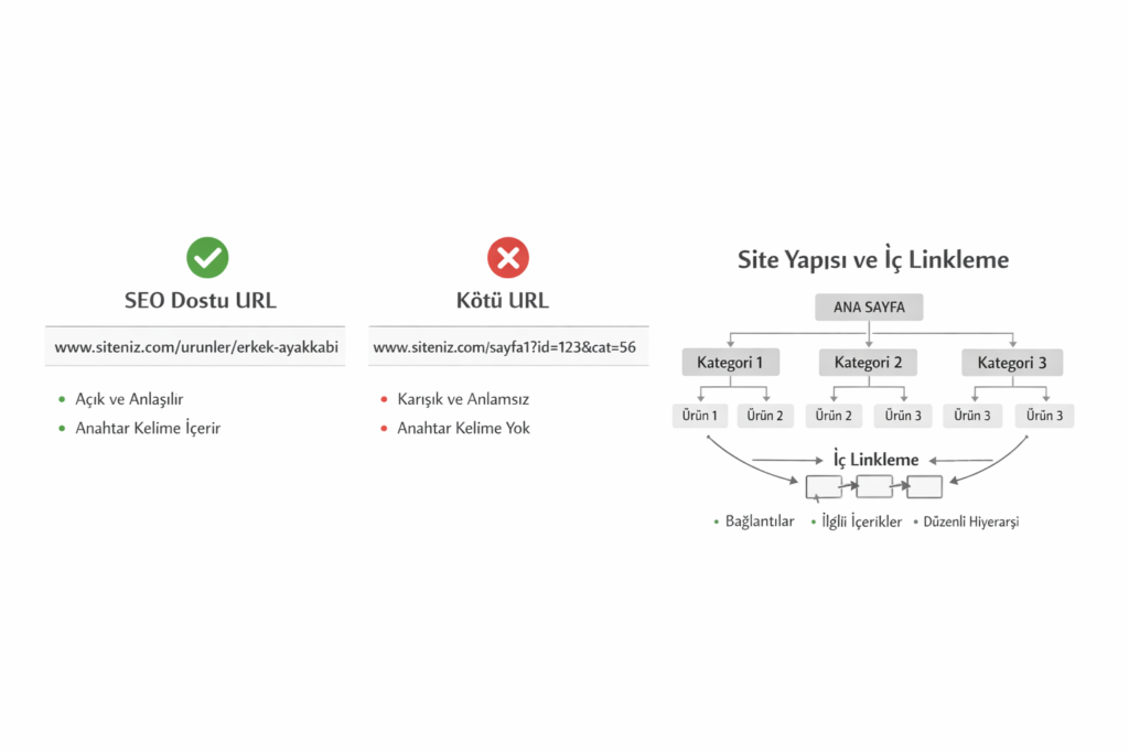 SEO uyumlu URL yapısı ve site mimarisi karşılaştırması