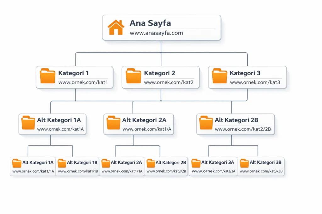 Web sitesi site haritası yapısını gösteren isometrik diyagram