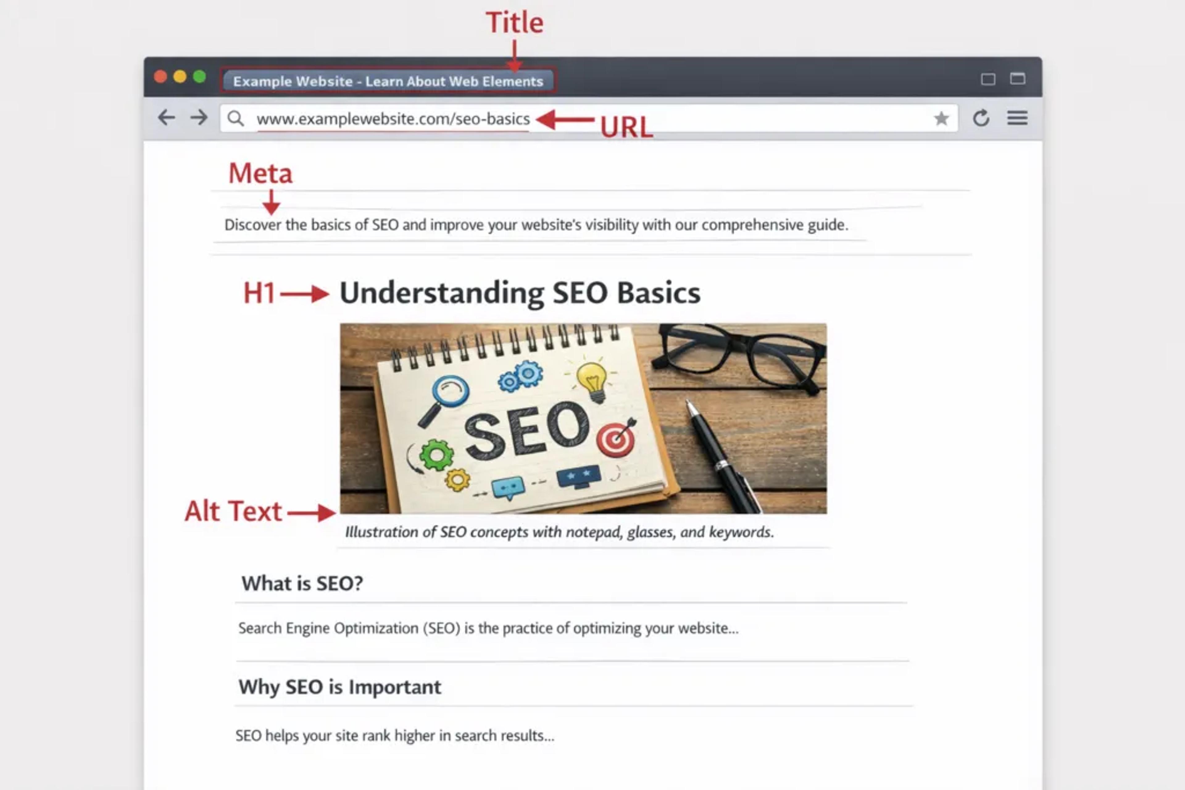 On-page SEO sayfa yapısı: title tag, meta açıklama, H1 ve URL optimizasyonu