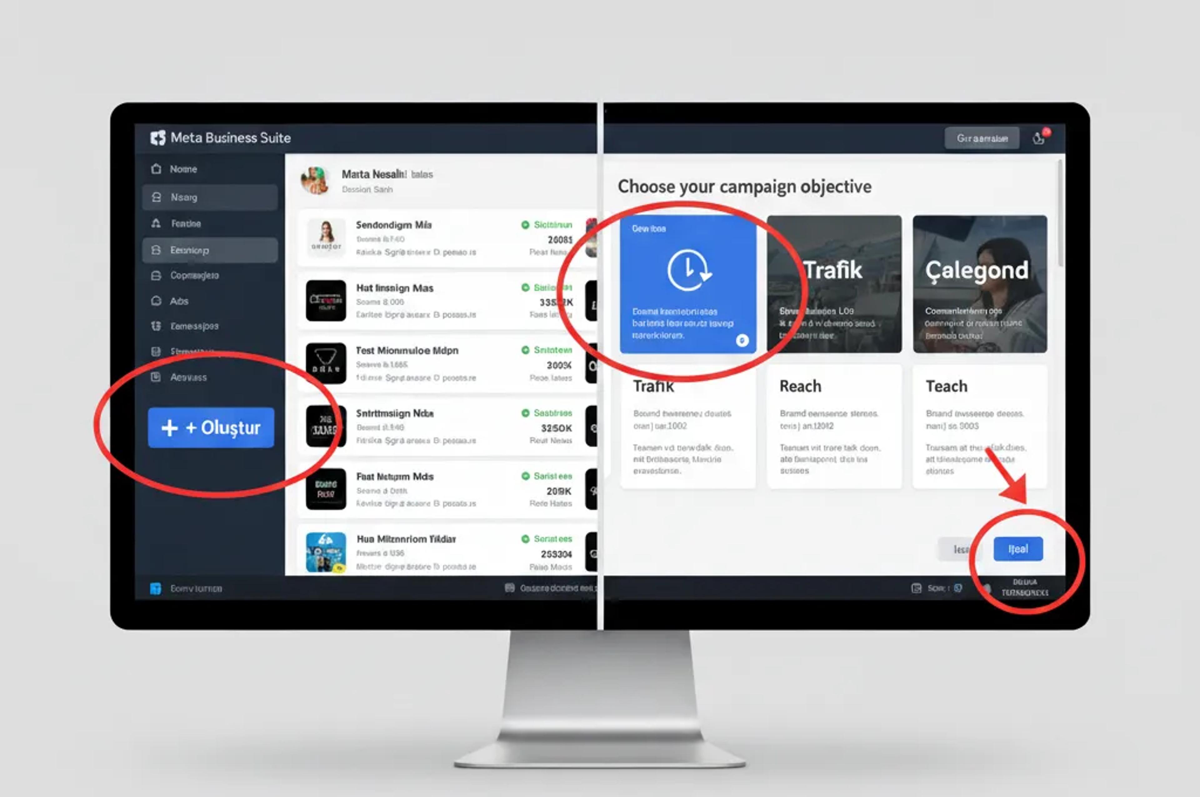 Sosyal medya reklamları için Meta Business Manager'da yeni hesap oluşturma ekranı.