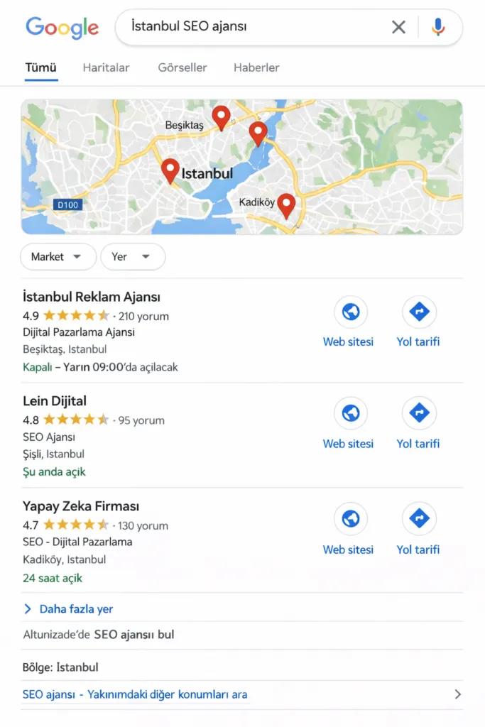 Google Local Pack örneği - yerel SEO arama sonucu görseli