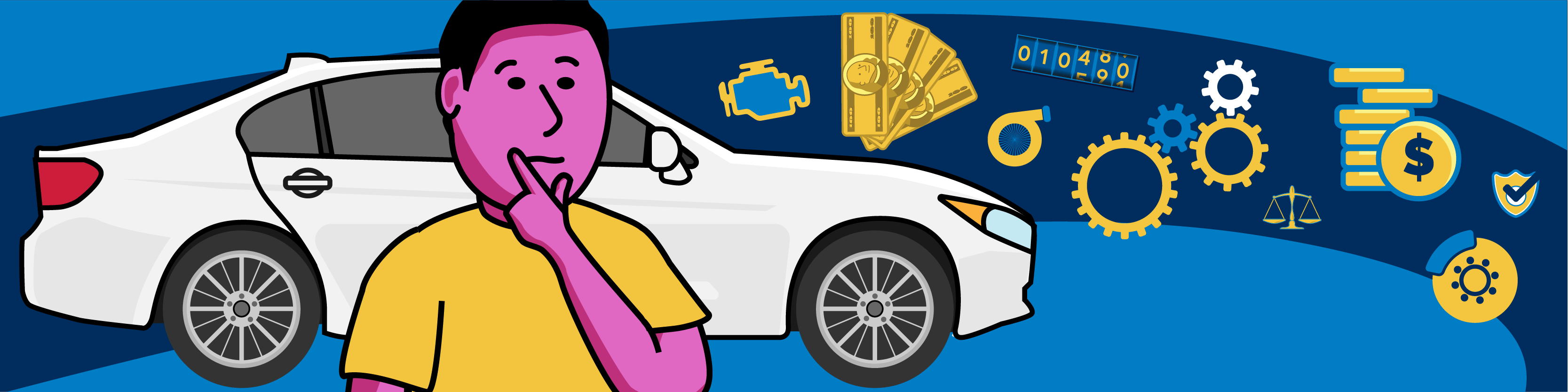 Person standing in front of car thinking about car things