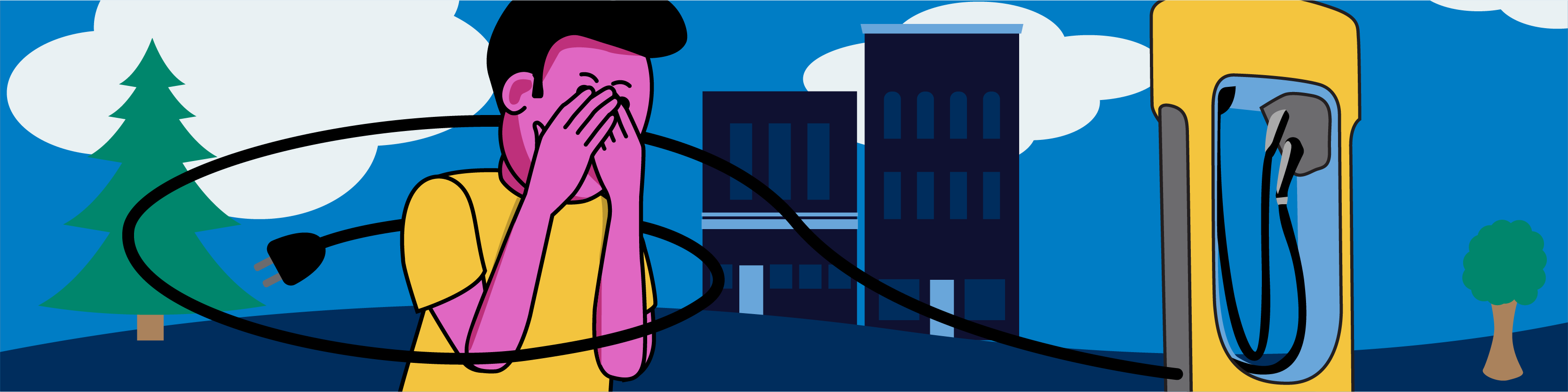 Person looking discouraged next to EV charging station