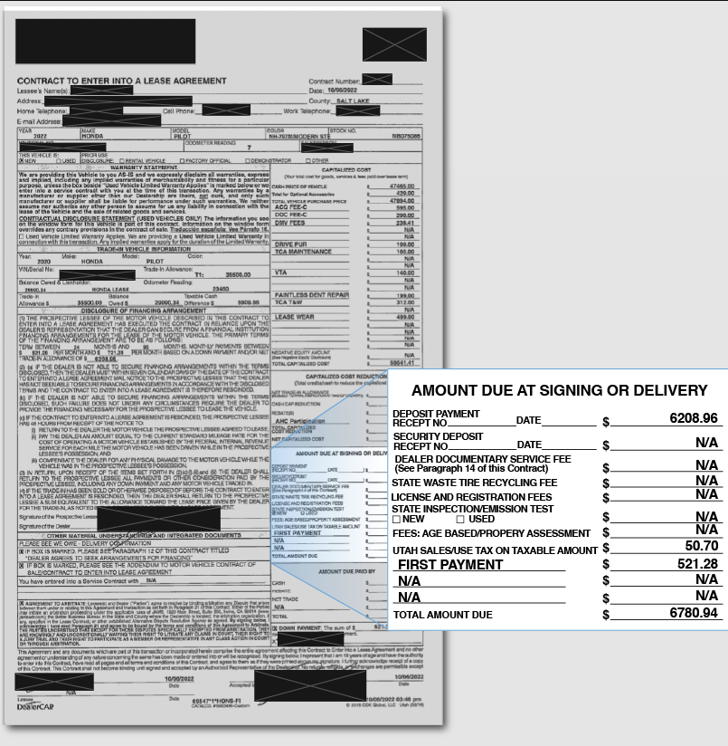 Amount due breakdown