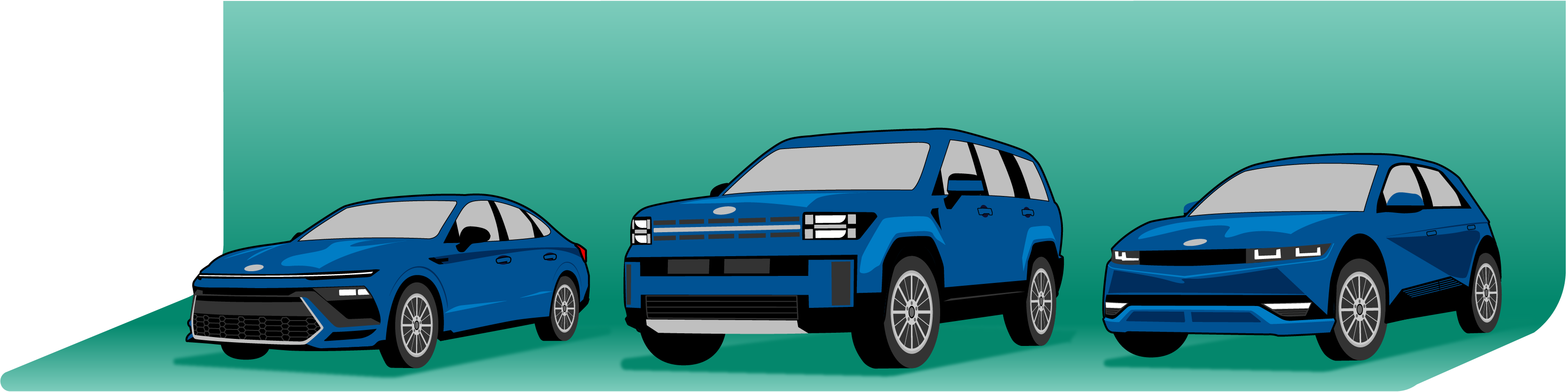 3 Hyundai vehicles in a row