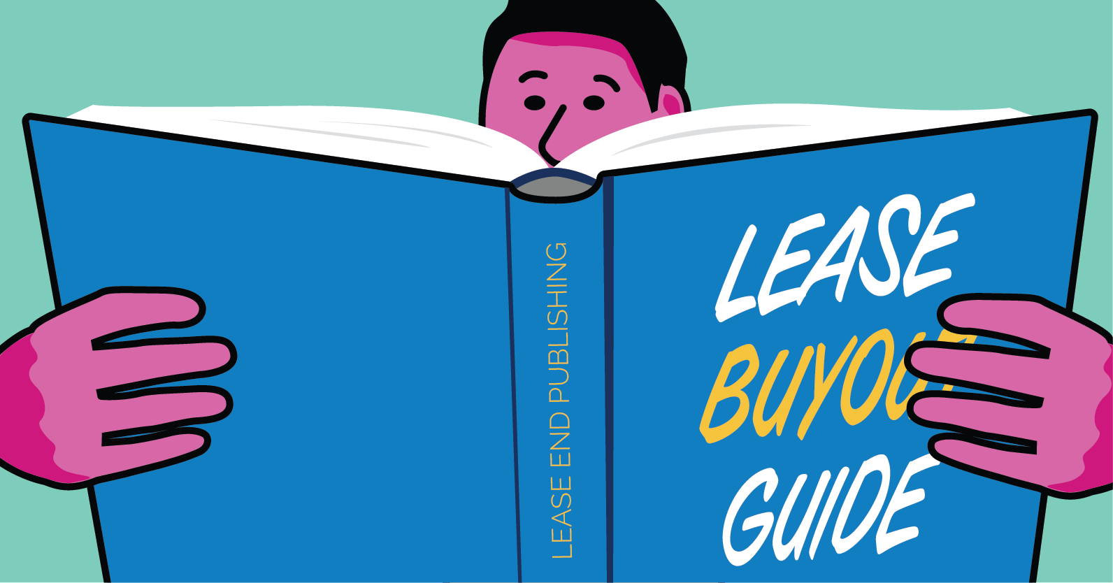 Person reading book that says "Lease Buyout Guide"