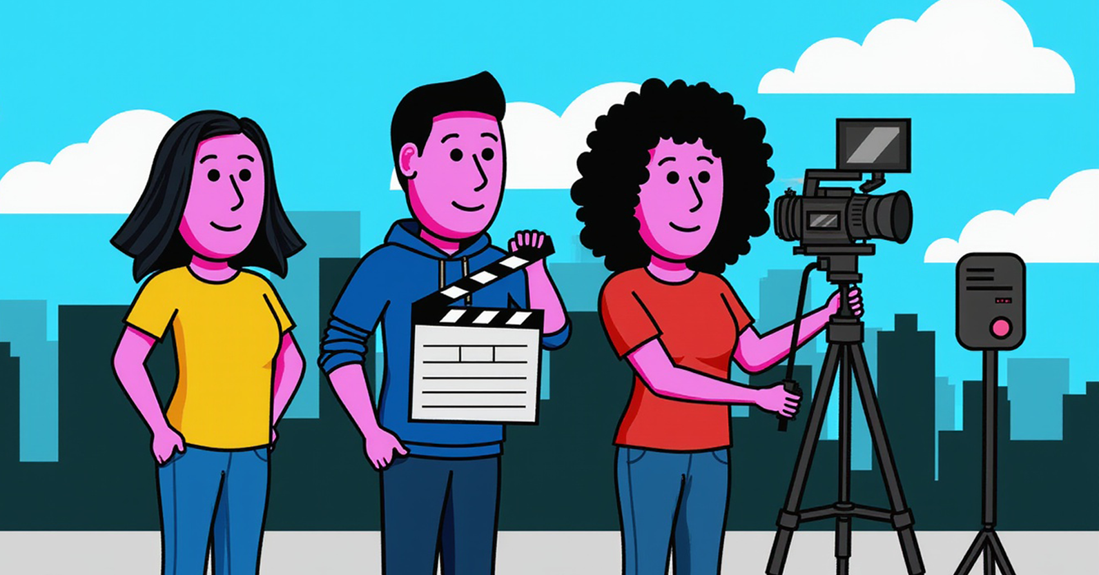 Three people shooting a video