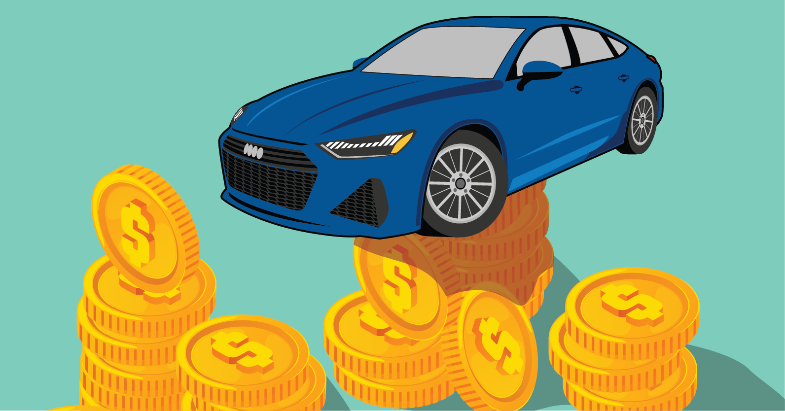 Vehicle sitting on pile of coins