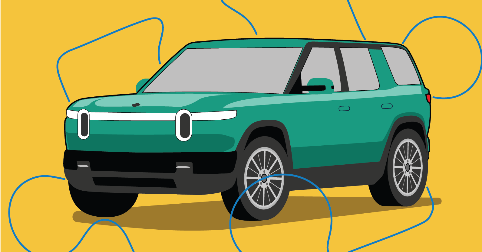 Green EV with a yellow puzzle piece background