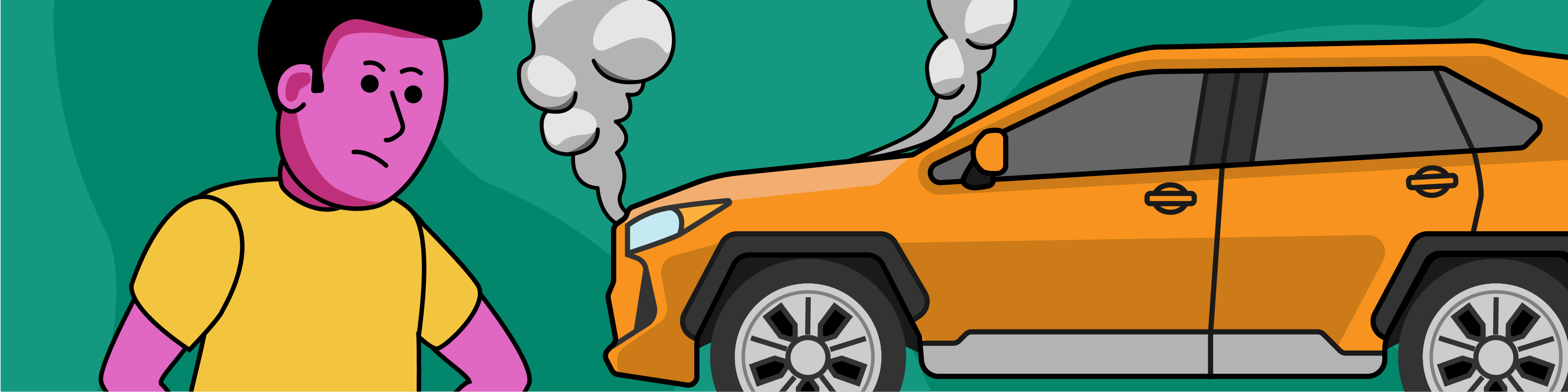 Person looking concerned about damaged vehicle