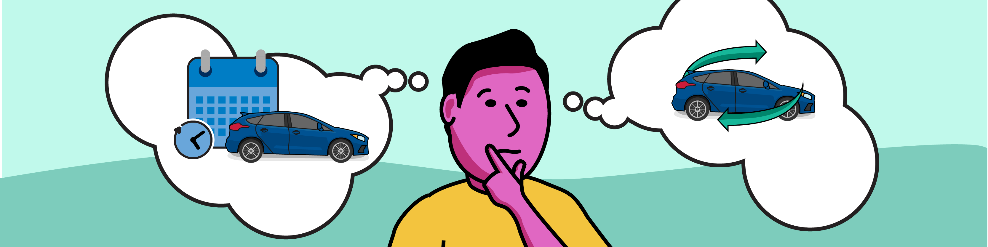Person thinking about a car with a calendar