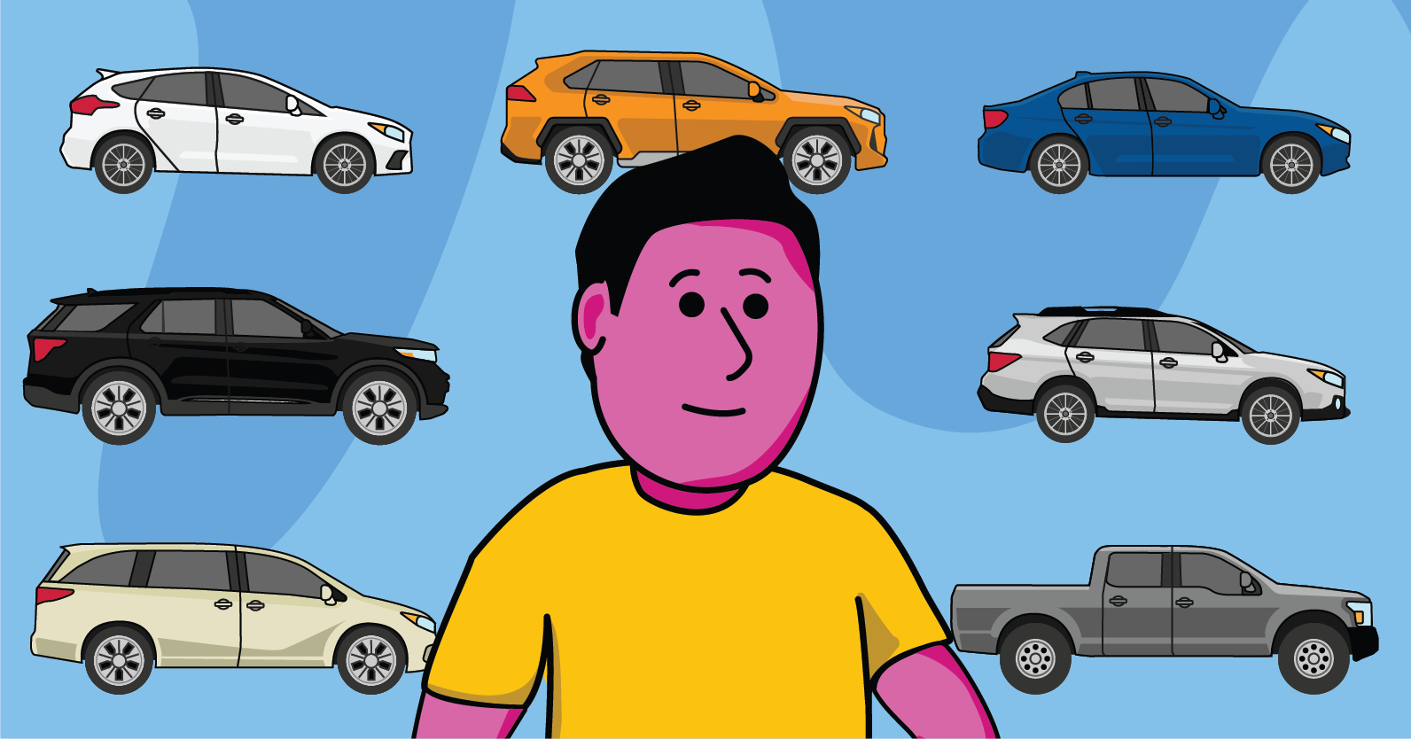 Person in front of vehicles