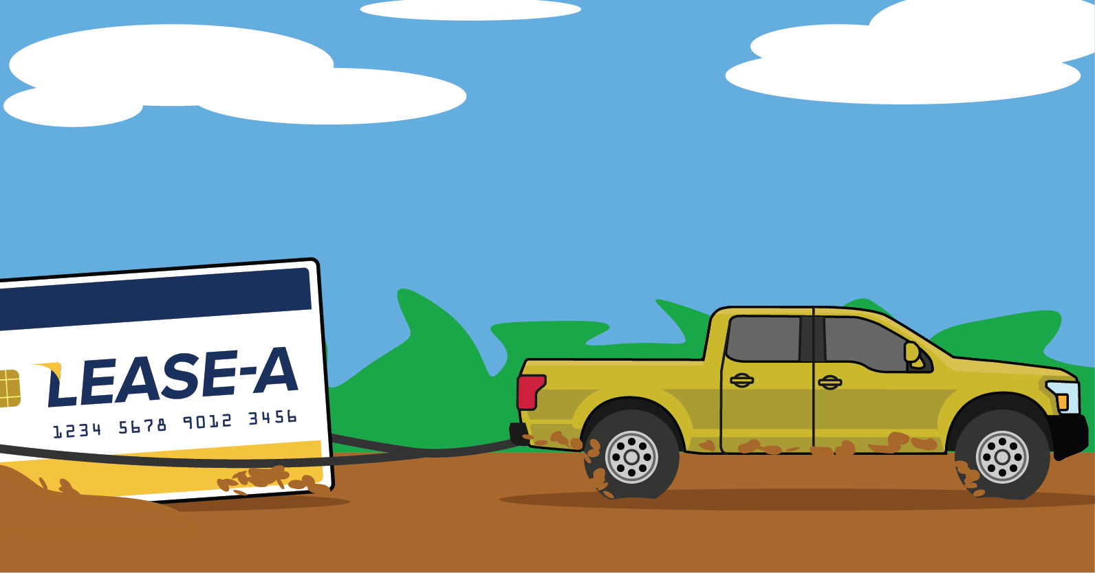 Truck dragging a credit card through mud