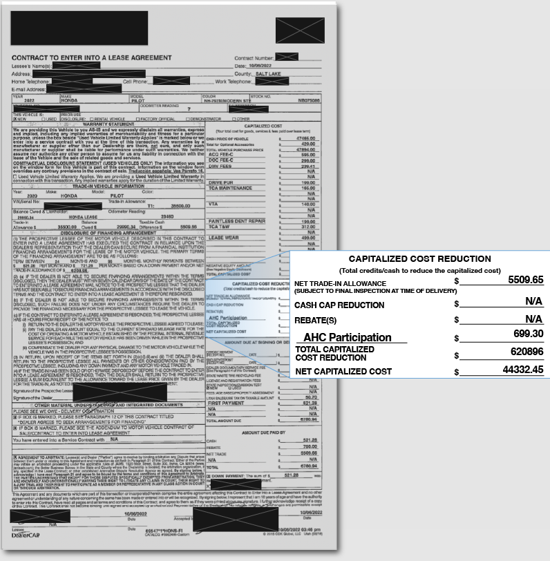 Capitalized cost reduction breakdown