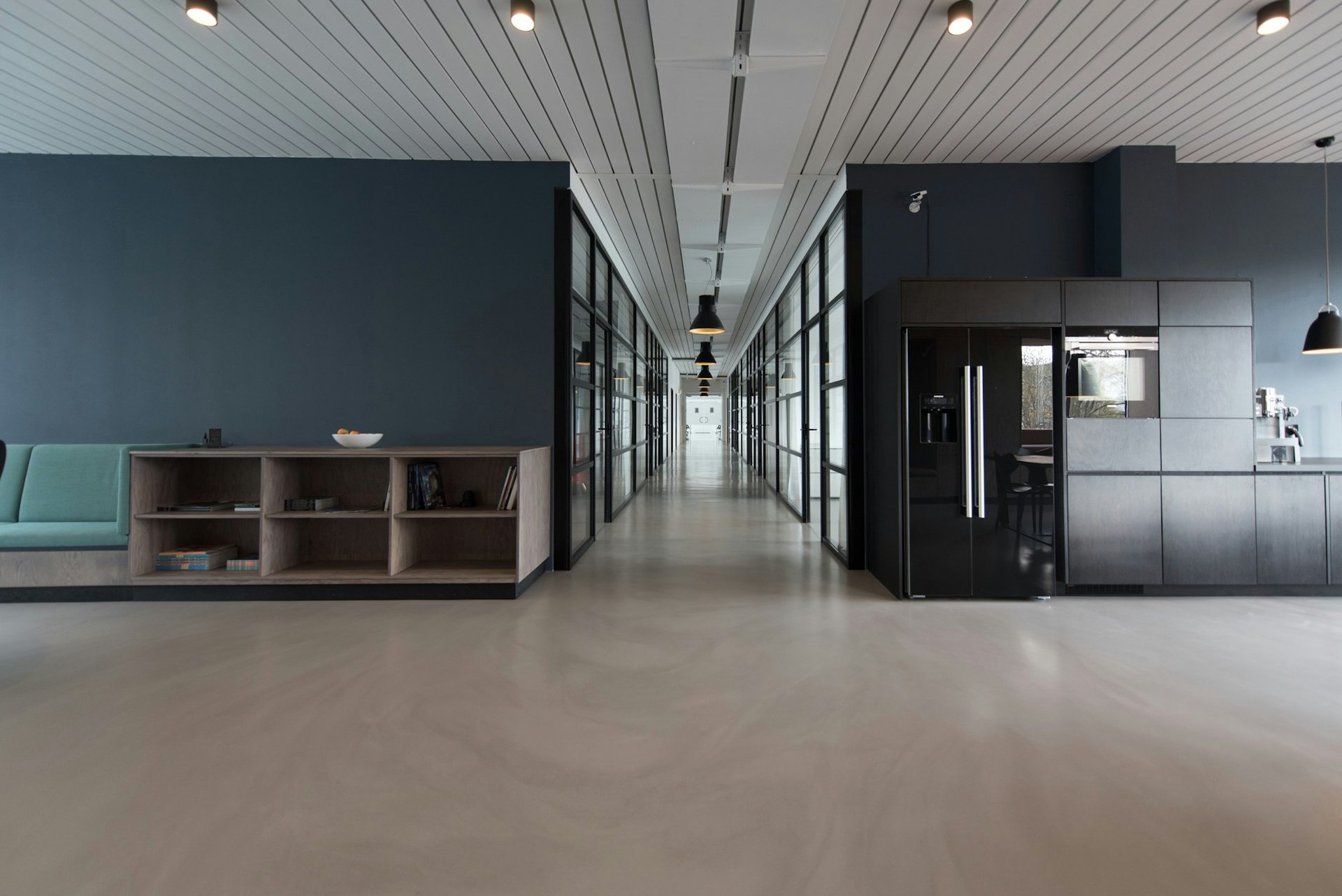 Modern open plan office space representing a tech studio